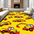 Construction Vehicle Playful Yellow Pattern Rug