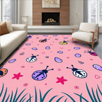 Cute Ladybug Floral Pink Pattern Rug