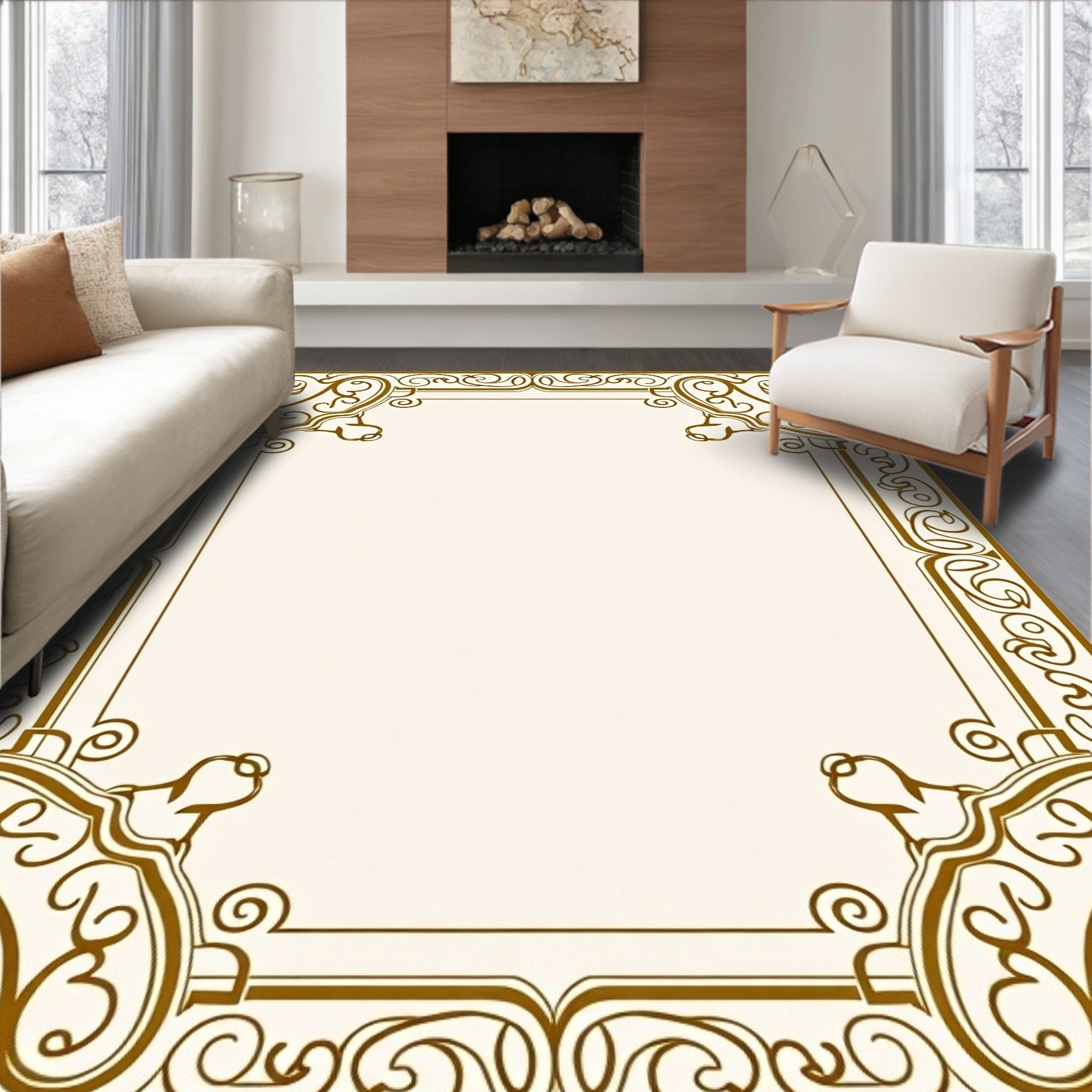 Ornate Scrollwork Border Design Rug