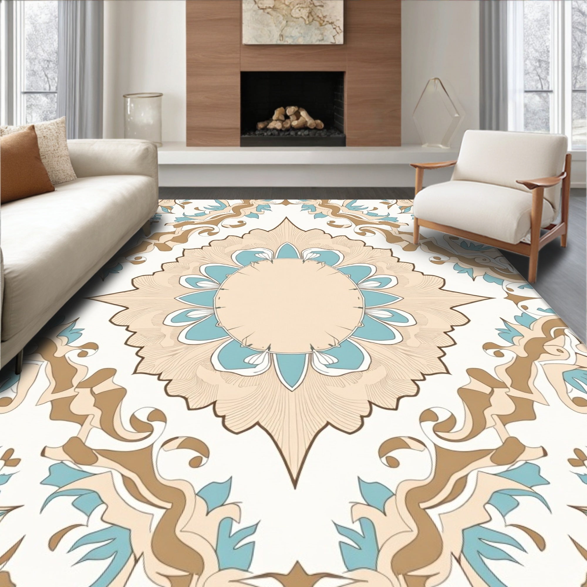 Ornate Floral Mandala Pattern Rug