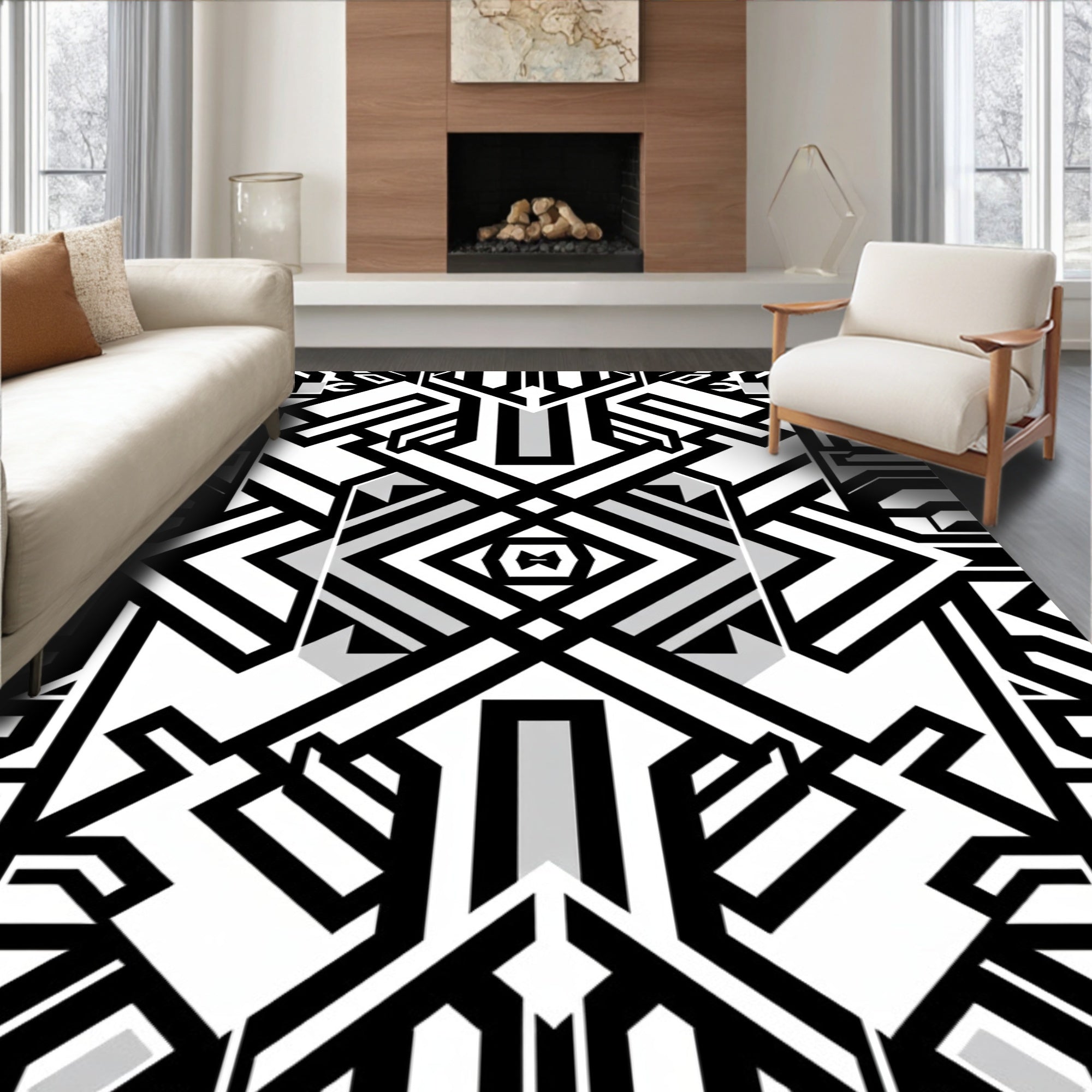 Monochromatic Abstract Geometric Pattern Rug