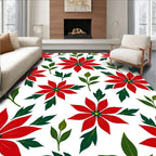 Classic Red Poinsetta Floral Arrangement Rug