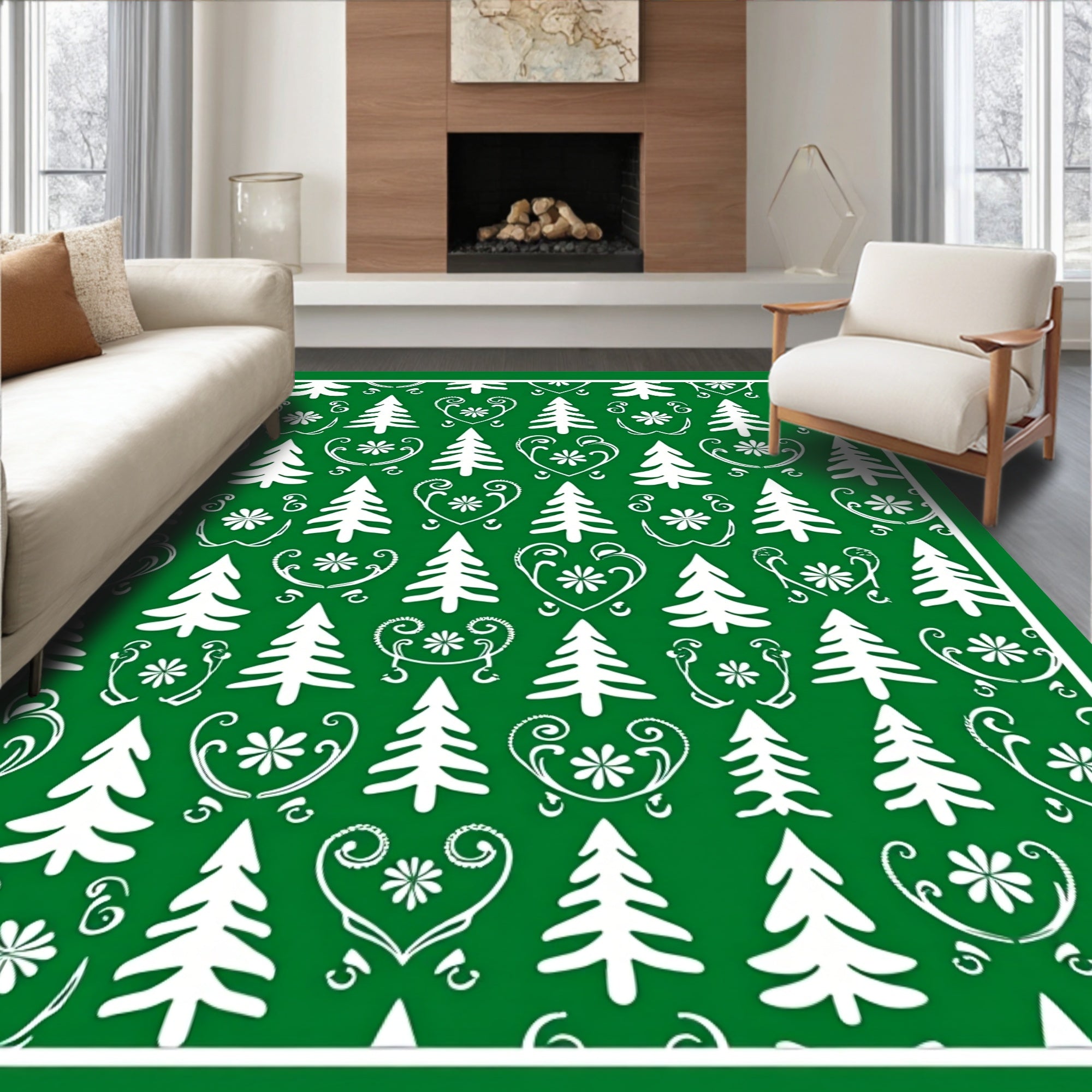 Classic Christmas Trees Pattern Design Rug