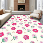 Pink White Floral Pattern Rug