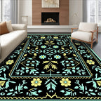 Black Yellow Floral Vine Rug