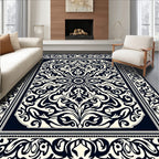 Ornate Black Cream Floral Mandala Rug