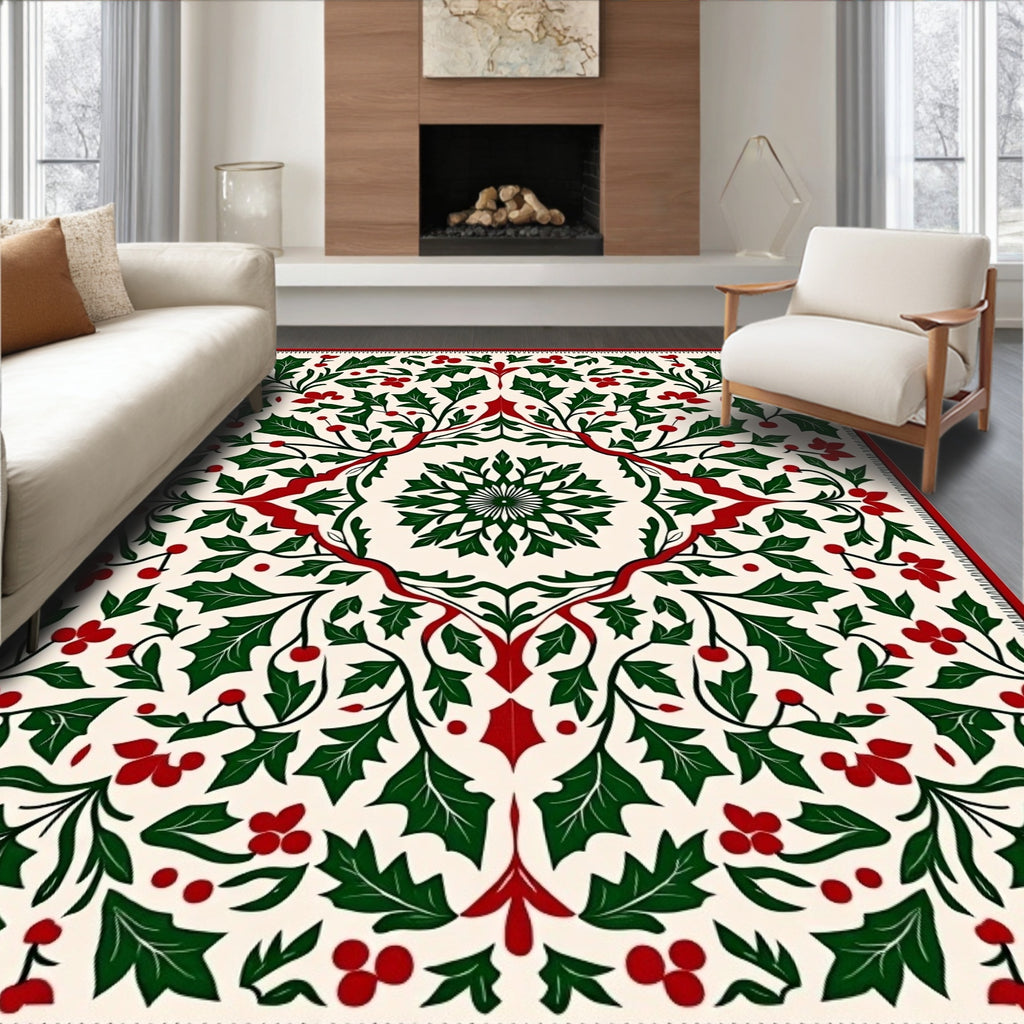 Victorian Holly Berry Botanical Mandala Rug