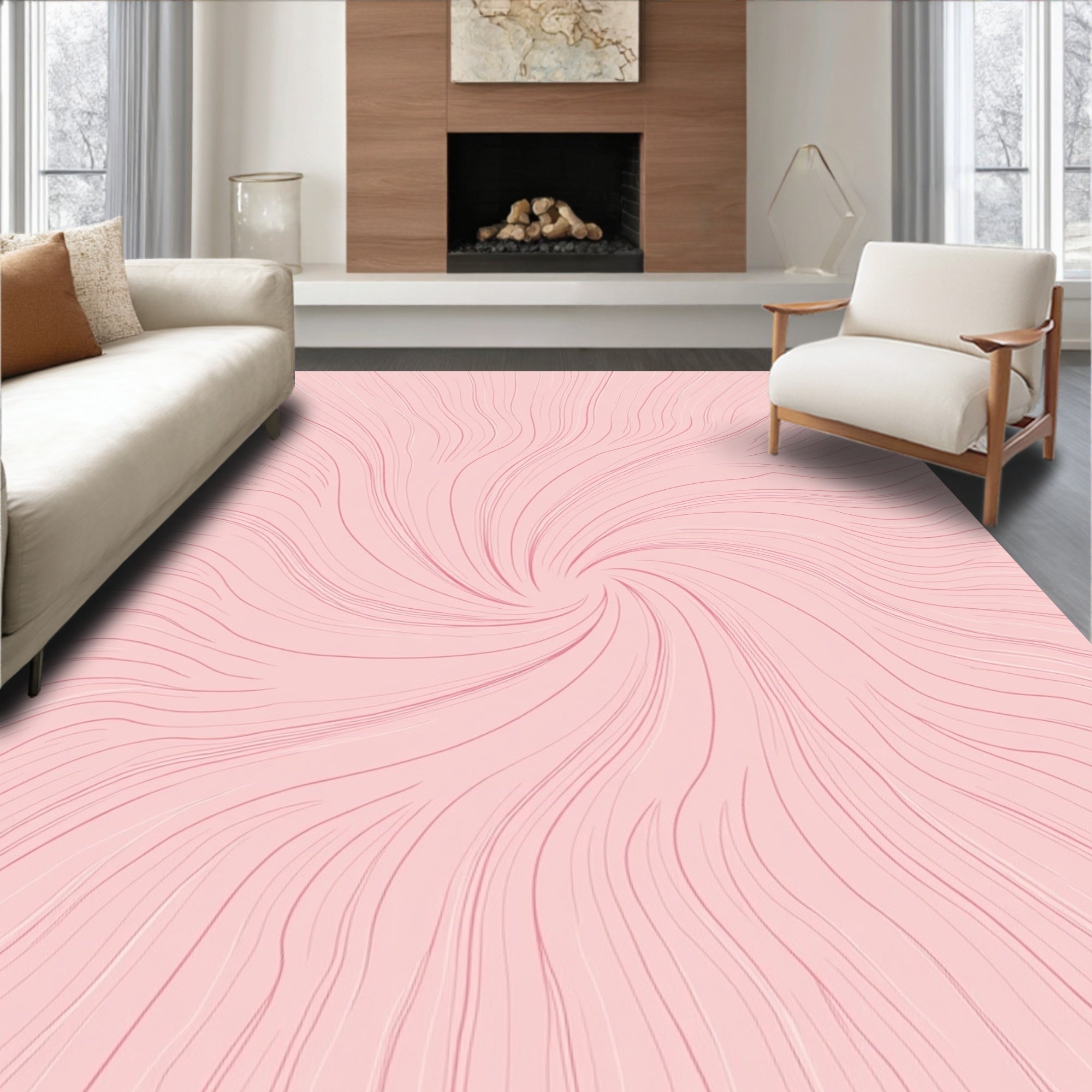 Swirling Pink Abstract Line Art Rug