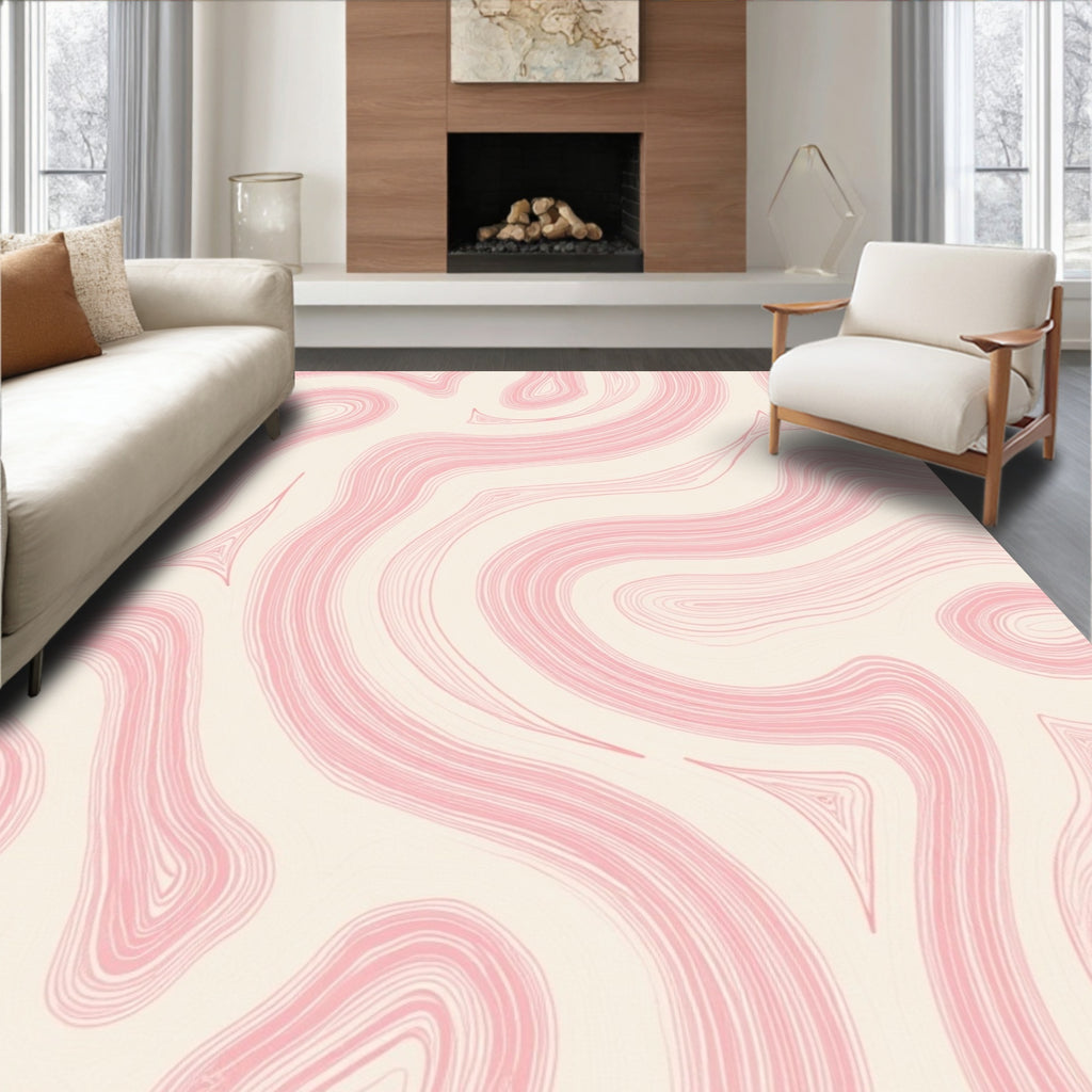 Abstract Swirl Pattern Pink Rug