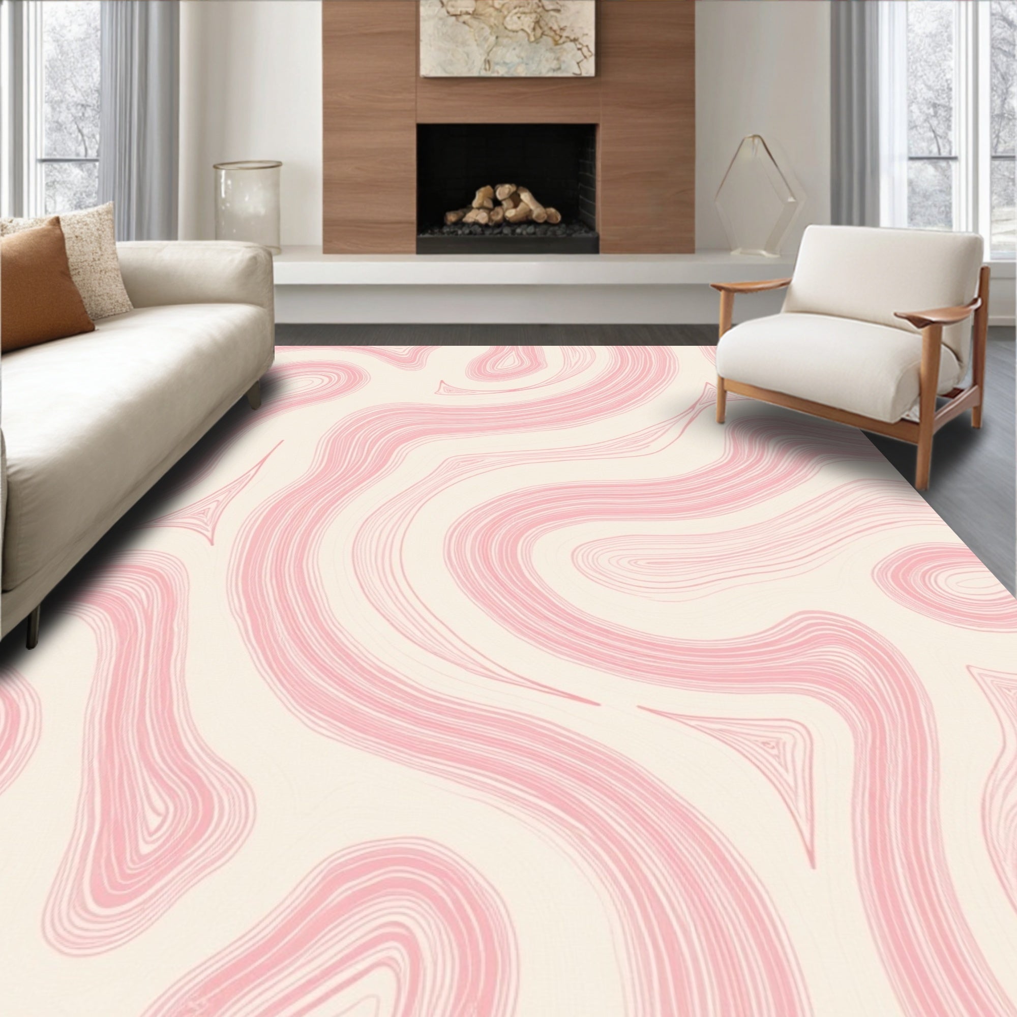 Abstract Swirl Pattern Pink Rug