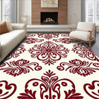 Deep Red Floral Swirl Pattern Rug