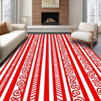 Bold Red White Scroll Stripe Rug