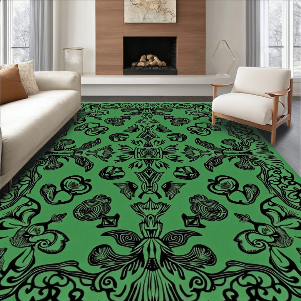 Ornate Emerald Floral Swirl Rug