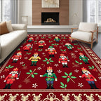 Festive Red Nutcracker Soldier Garland Rug