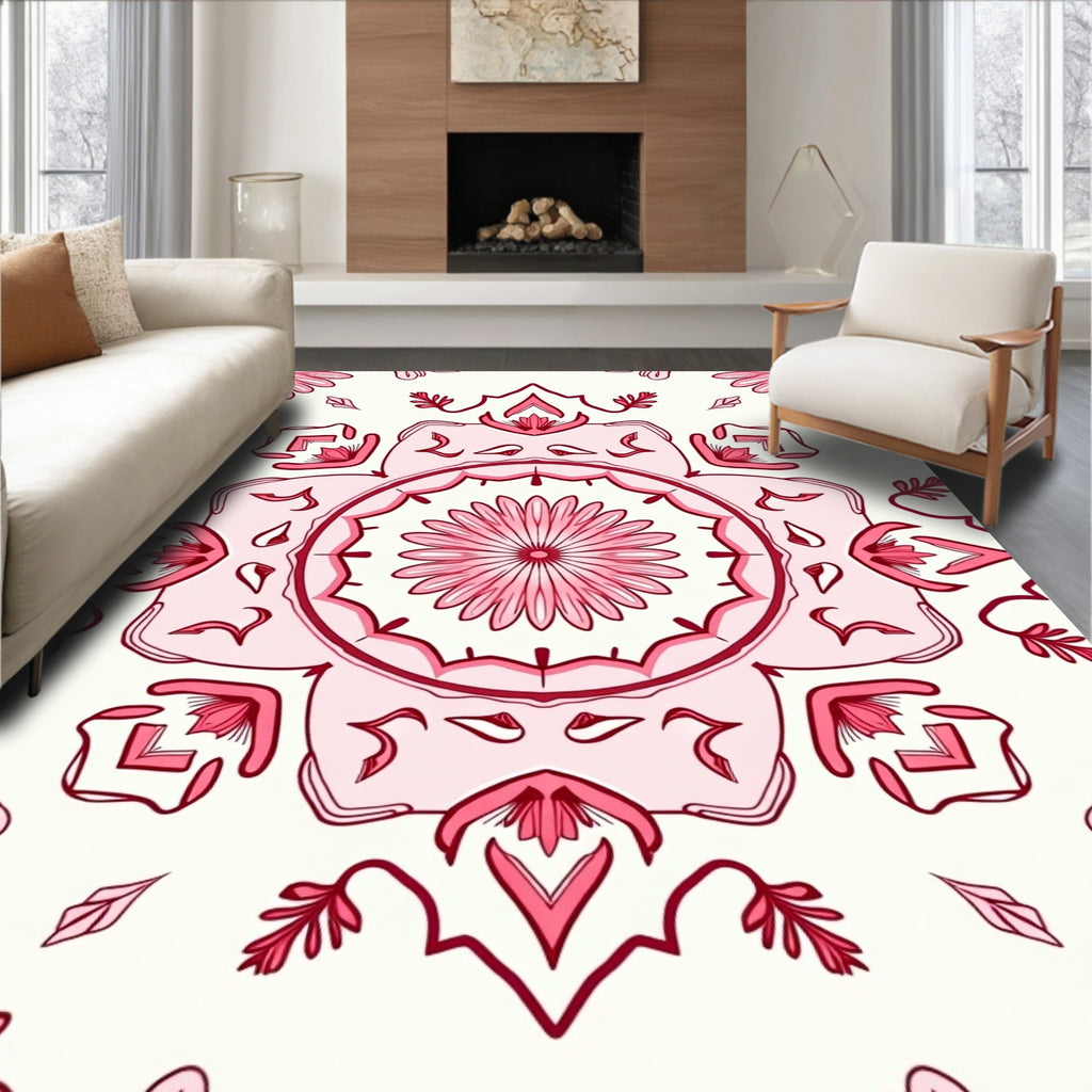 Vintage Pink Floral Tile Pattern Rug