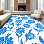 Blue Flower Pattern Motif Rug