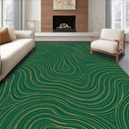 Deep Green Gold Abstract Swirl Pattern Rug
