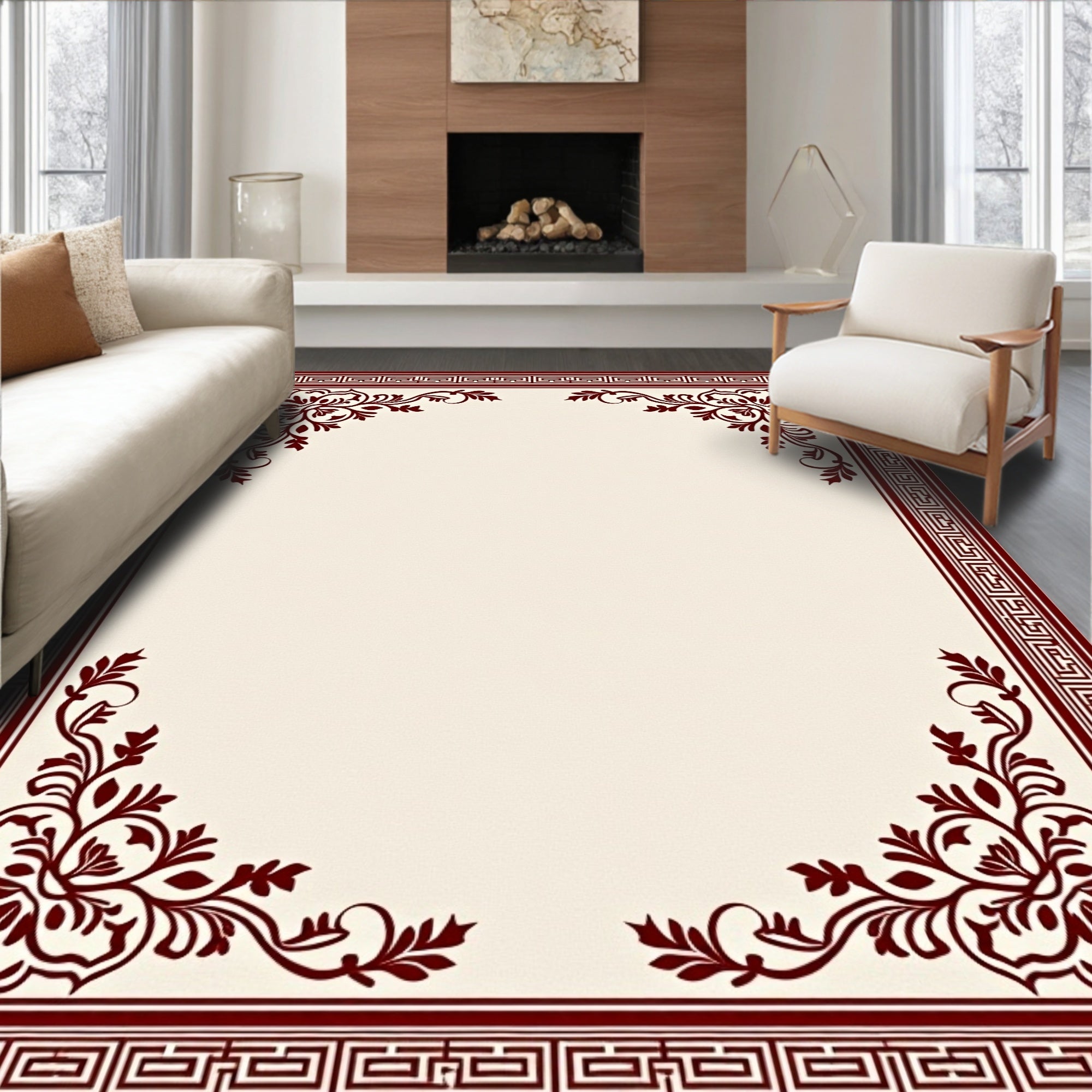 Classic Floral Border Pattern Rug
