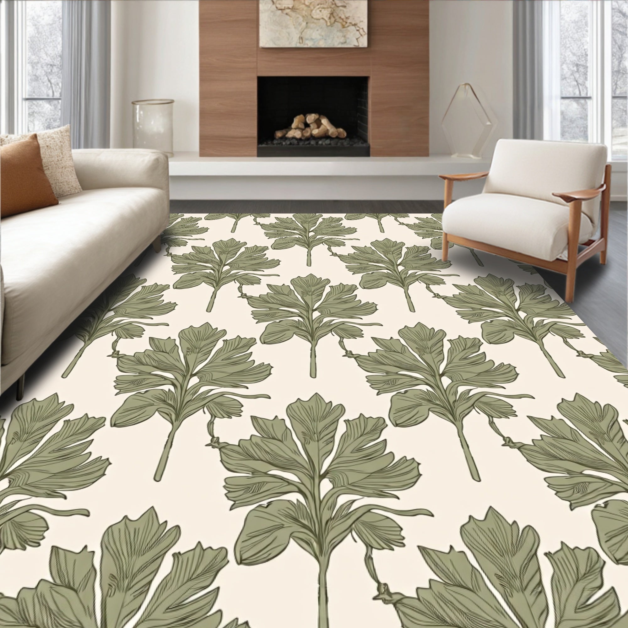 Art Nouveau Leaf Pattern Design Rug