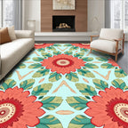 Coral Floral Meadow Medallion Design Rug