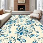 Blue Floral Sketch Pattern Rug