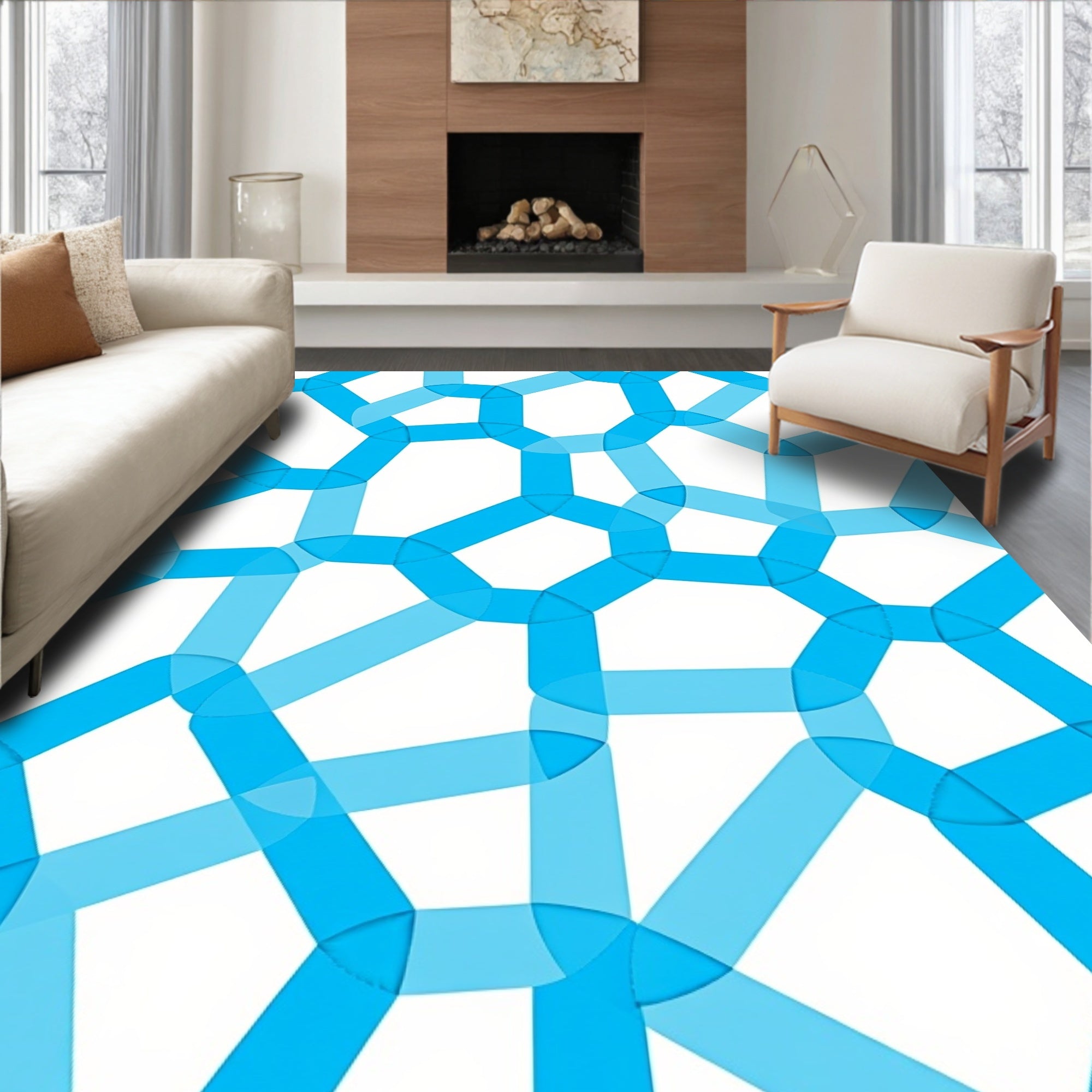 Abstract Blue Interlocking Lines Rug