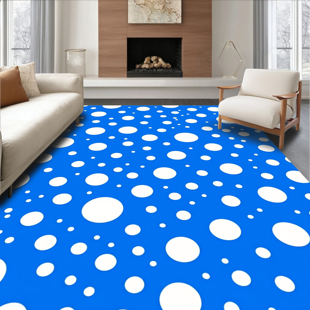 Random White Circles Blue Pattern Rug