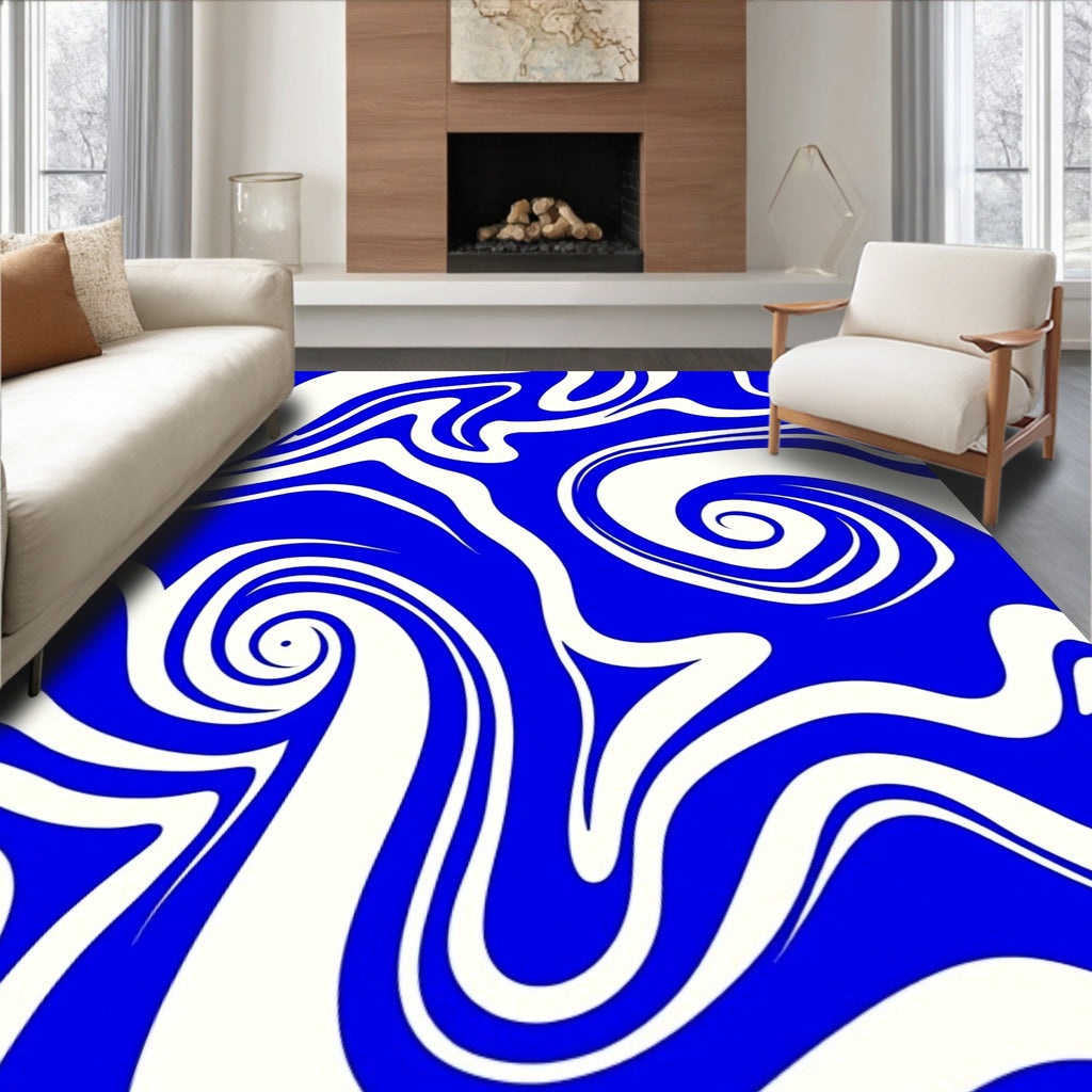 Electric Blue Swirl Pattern Rug