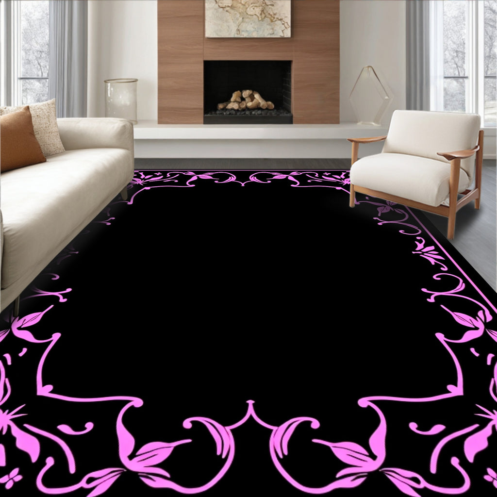 Pink Floral Vine Border Rug