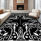 Abstract Black White Ornamental Motif Rug