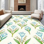 Light Blue Floral Botanical Pattern Rug
