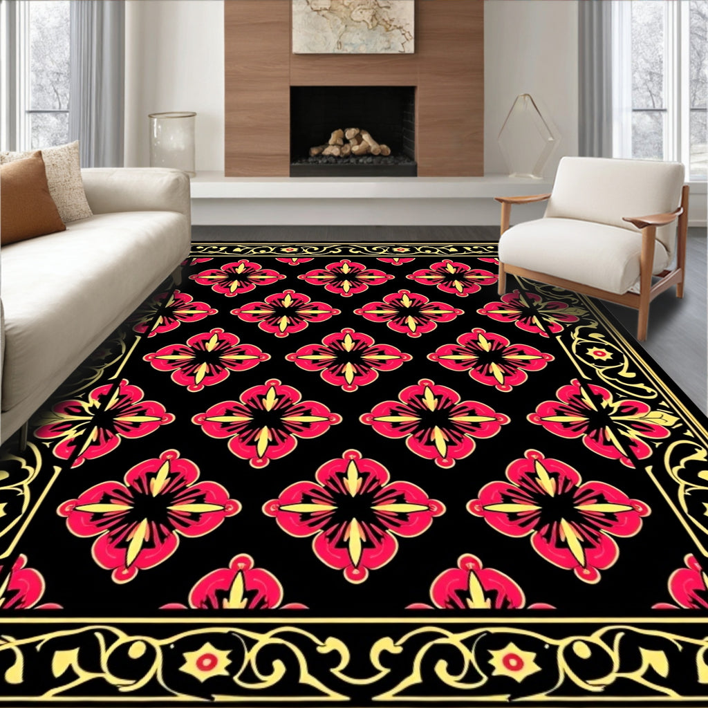 Bold Floral Geometric Pattern Rug