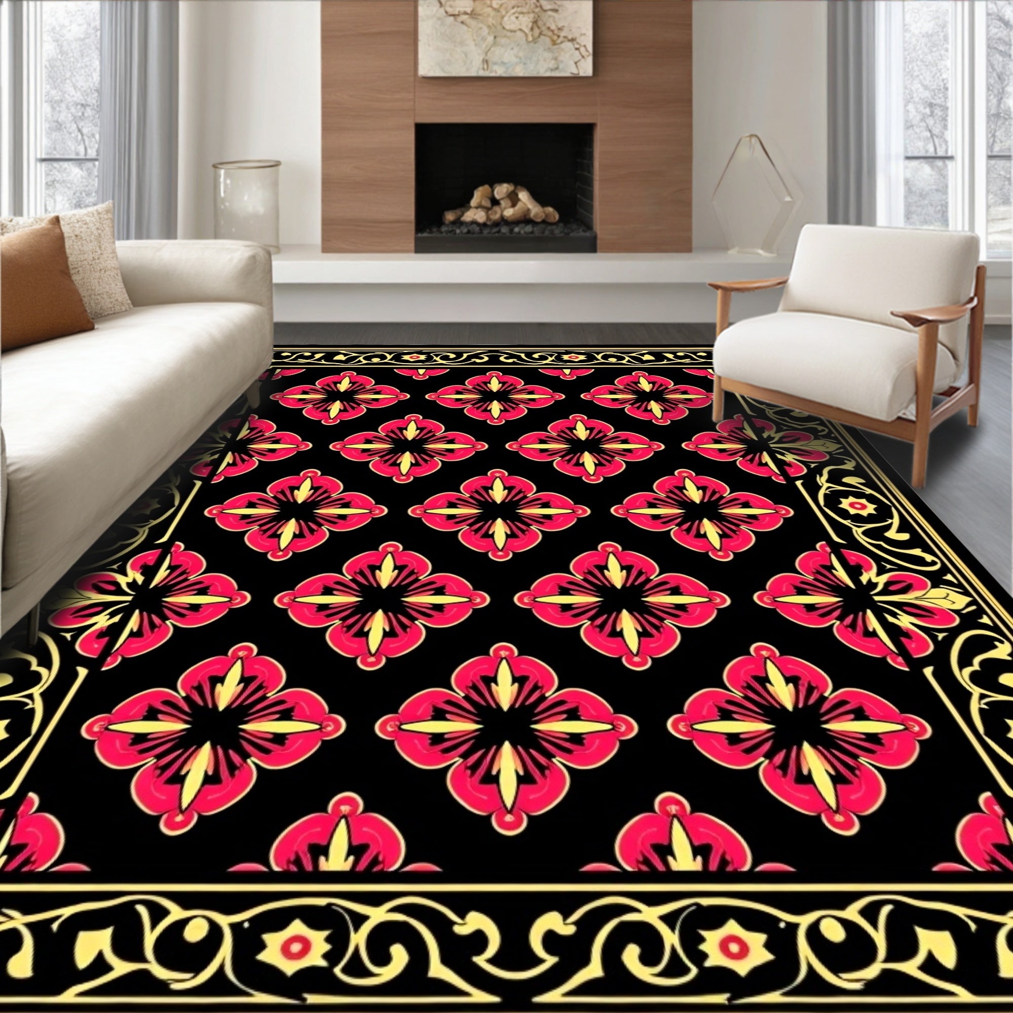 Bold Floral Geometric Pattern Rug