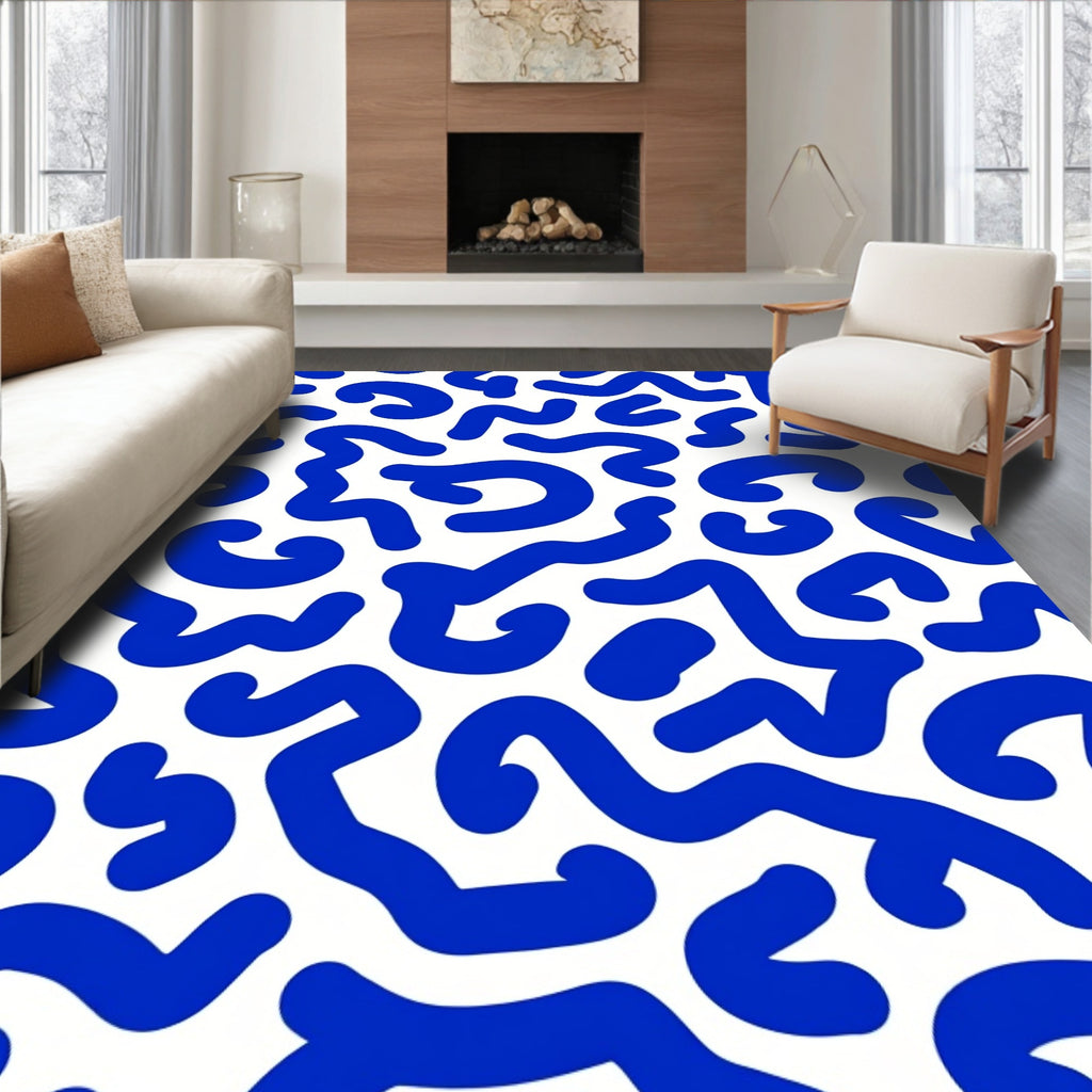 Bold Blue Swirl Abstract Pattern Rug