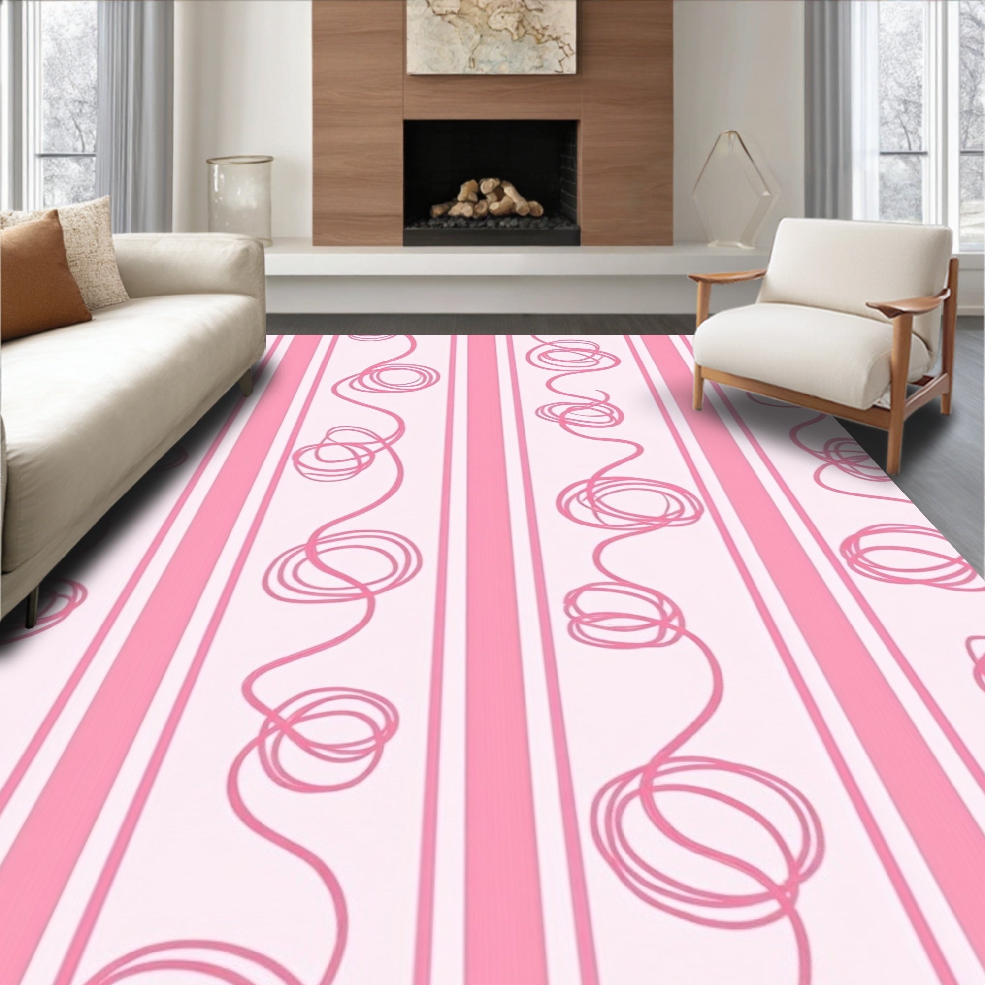 Pink Striped Swirl Pattern Rug