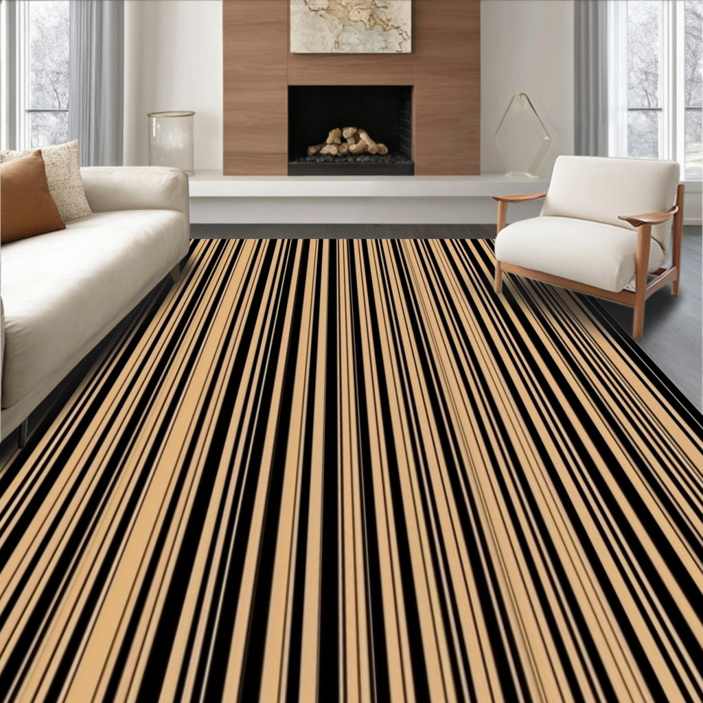 Modern Black Tan Stripe Design Rug