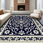 Ornate Floral Symmetry Navy Rug