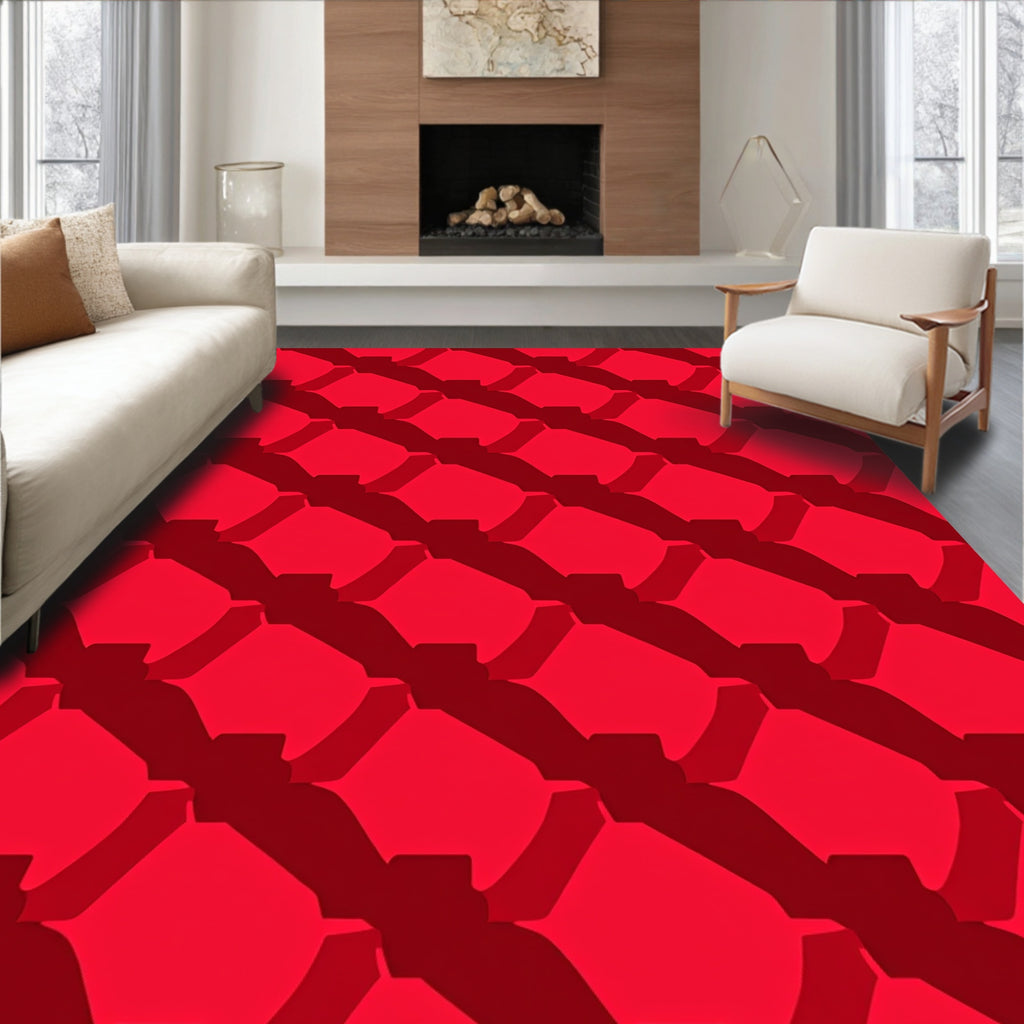 Bold Red Diamond Pattern Rug