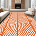 Bold Orange Geometric Labyrinth Pattern Rug