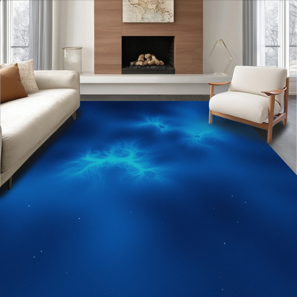 Deep Blue Electric Nebula Pattern Rug