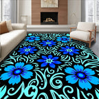 Vibrant Blue Floral Swirls Rug