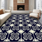 Elegant Cream Navy Classic Pattern Rug