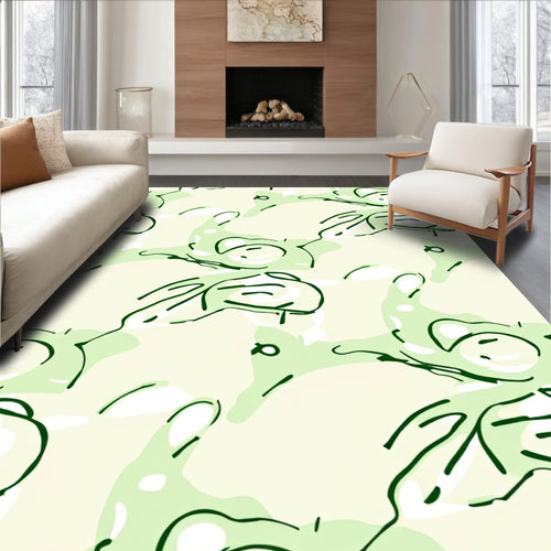 Abstract Green White Line Art Rug