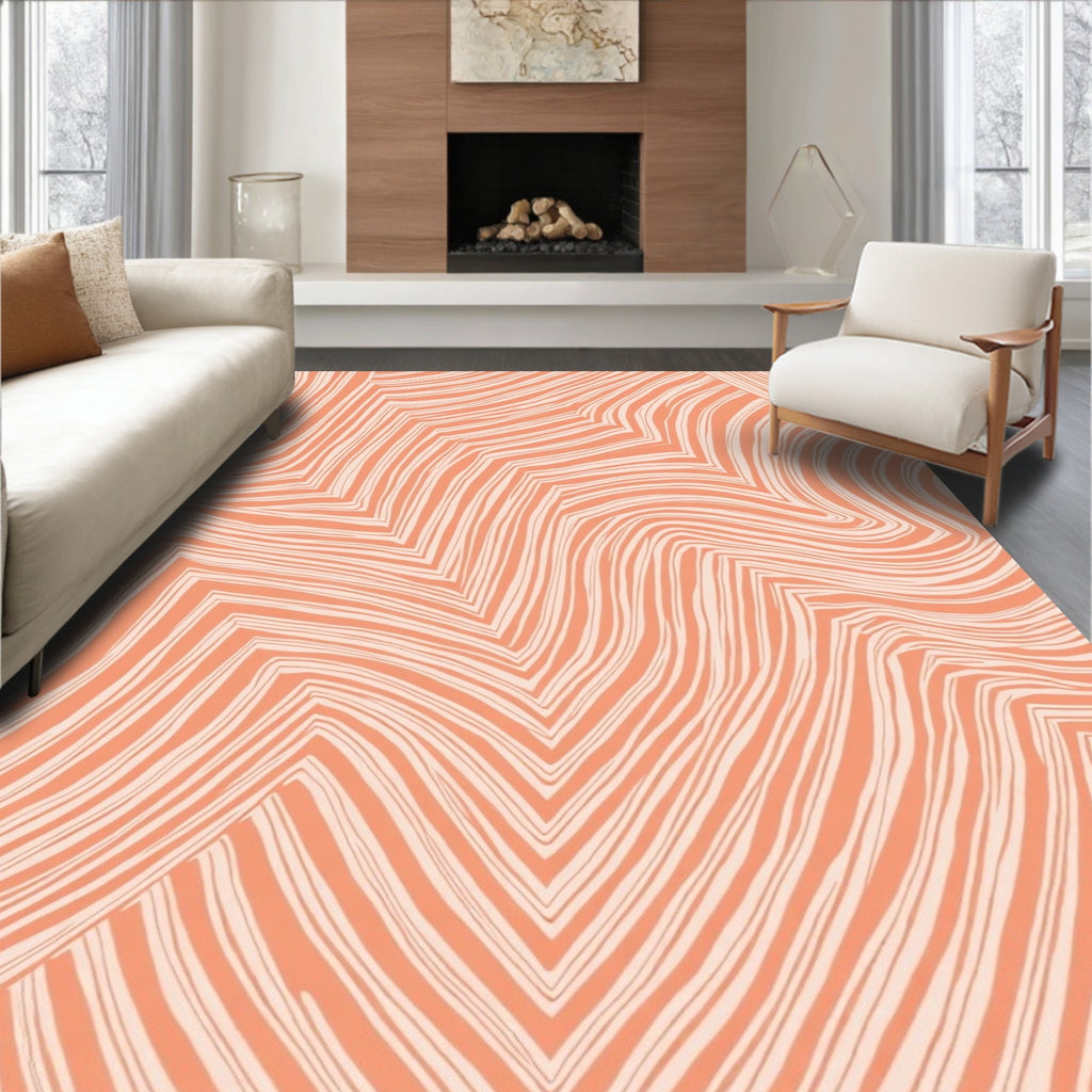 Coral Cream Abstract Wave Pattern Rug