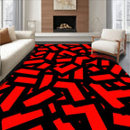 Bold Geometric Abstract Red Black Rug