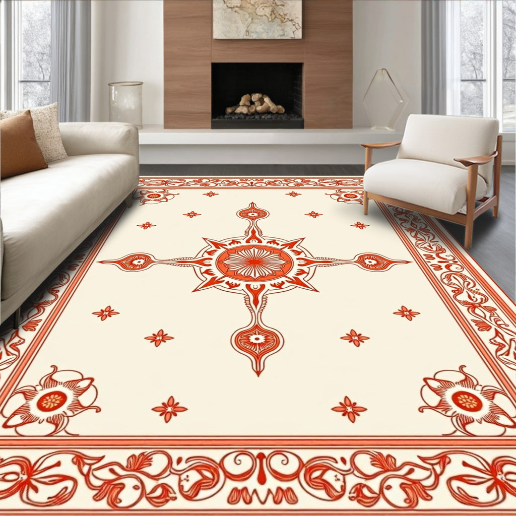 Ornate Coral Floral Medallion Design Rug
