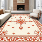 Ornate Coral Floral Medallion Design Rug
