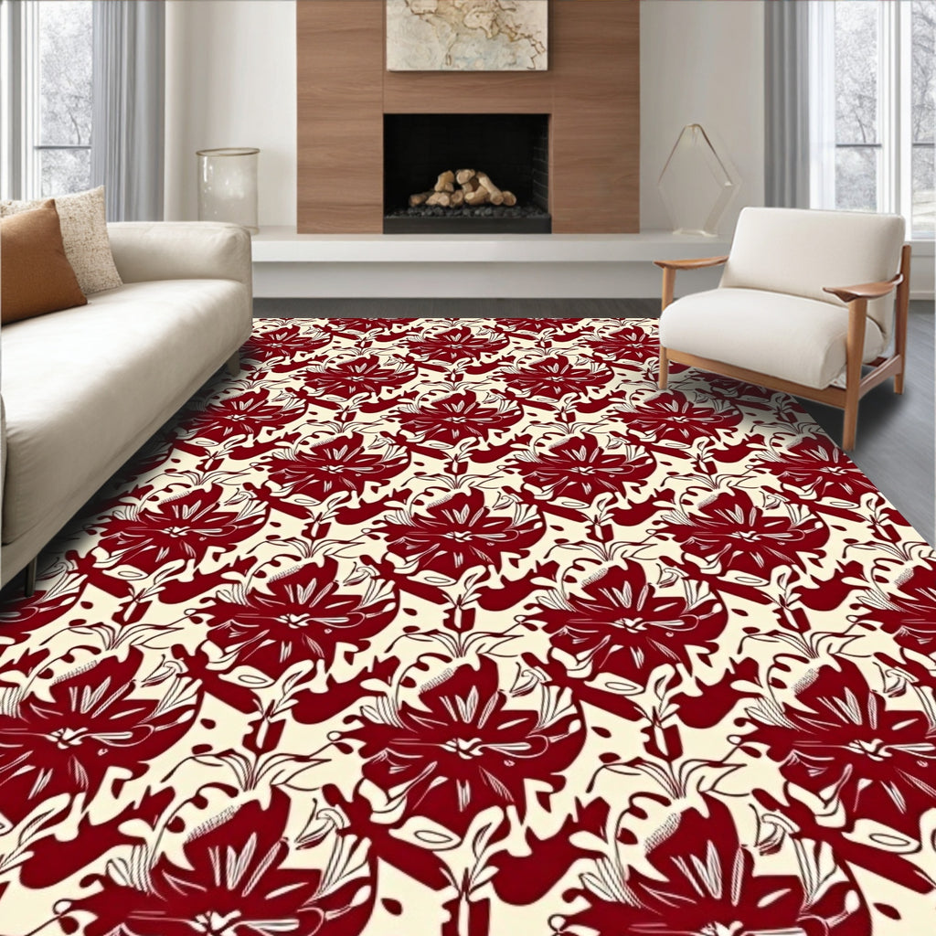 Rich Burgundy Floral Pattern Design Rug