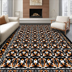 Bold Orange And White Floral Pattern Rug