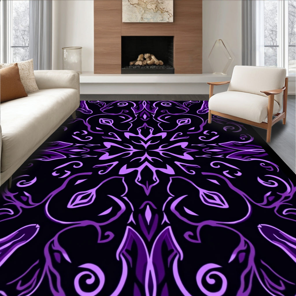 Royal Purple Abstract Floral Mandala Rug